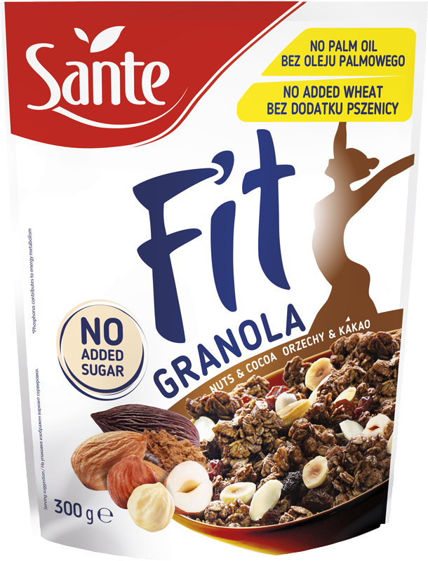 p 1 sante 2887 fit granola nuts cacau sem acucar adicionado 300g fitness, nutrition