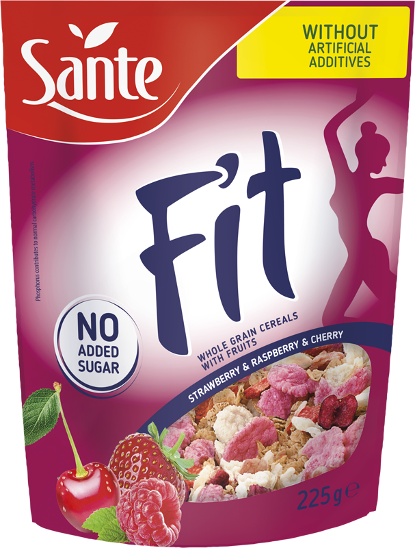 p 1 sante 5000 fit cereais morango framboesa e cereja 225g fitness, nutrition
